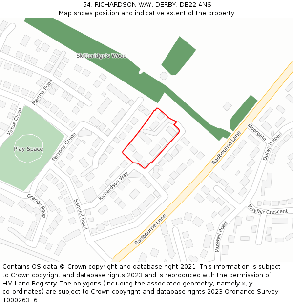 54, RICHARDSON WAY, DERBY, DE22 4NS: Location map and indicative extent of plot
