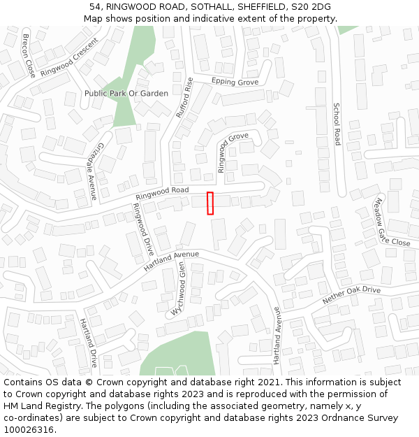 54, RINGWOOD ROAD, SOTHALL, SHEFFIELD, S20 2DG: Location map and indicative extent of plot
