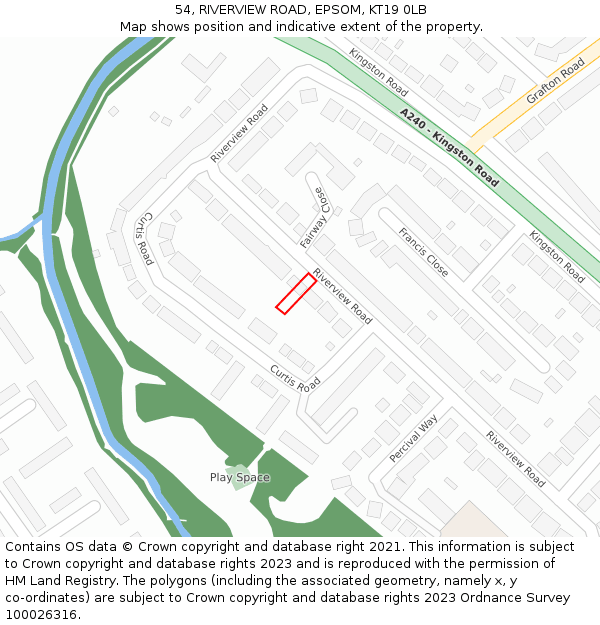 54, RIVERVIEW ROAD, EPSOM, KT19 0LB: Location map and indicative extent of plot