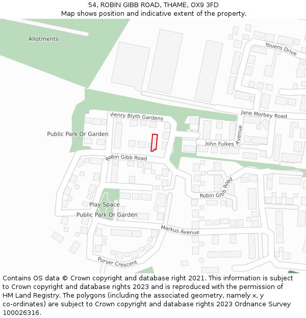 54, ROBIN GIBB ROAD, THAME, OX9 3FD: Location map and indicative extent of plot