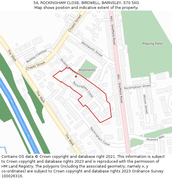54, ROCKINGHAM CLOSE, BIRDWELL, BARNSLEY, S70 5XG: Location map and indicative extent of plot