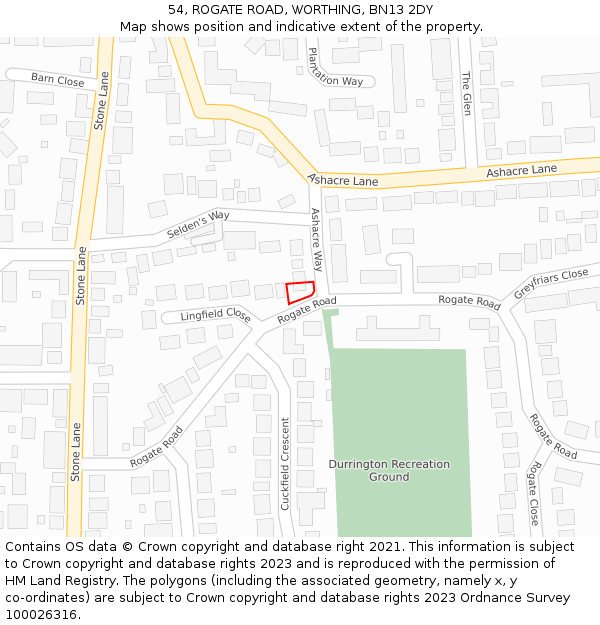 54, ROGATE ROAD, WORTHING, BN13 2DY: Location map and indicative extent of plot