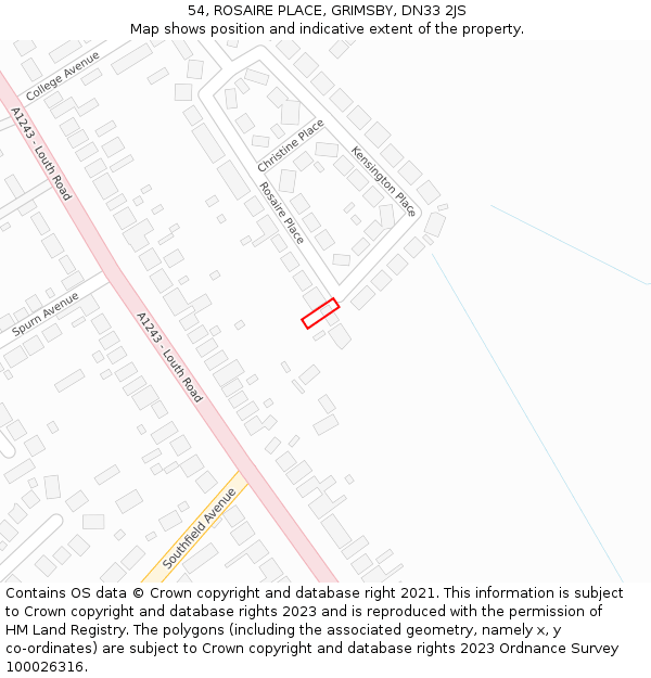 54, ROSAIRE PLACE, GRIMSBY, DN33 2JS: Location map and indicative extent of plot