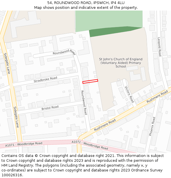 54, ROUNDWOOD ROAD, IPSWICH, IP4 4LU: Location map and indicative extent of plot