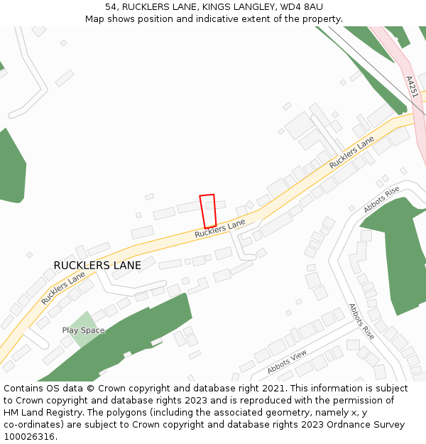 54, RUCKLERS LANE, KINGS LANGLEY, WD4 8AU: Location map and indicative extent of plot