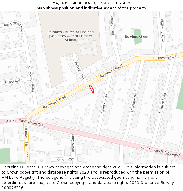 54, RUSHMERE ROAD, IPSWICH, IP4 4LA: Location map and indicative extent of plot