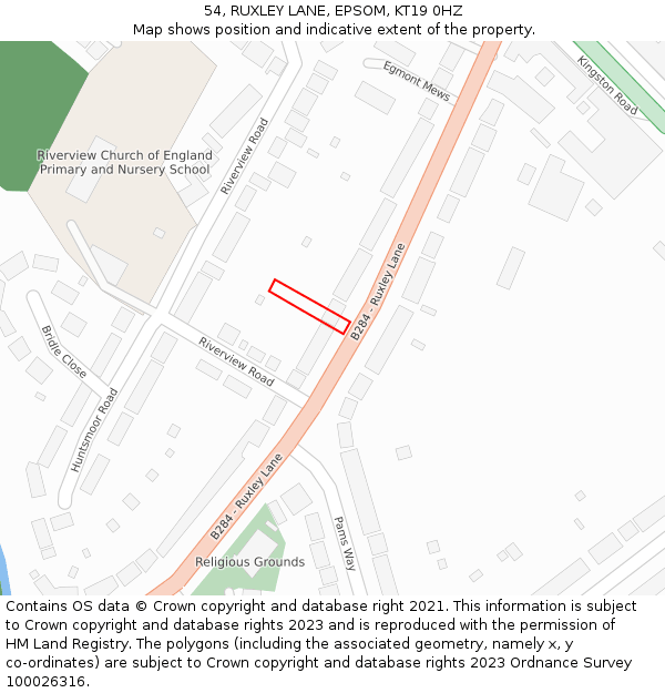 54, RUXLEY LANE, EPSOM, KT19 0HZ: Location map and indicative extent of plot