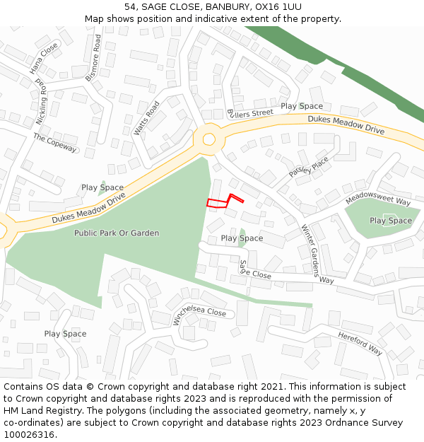 54, SAGE CLOSE, BANBURY, OX16 1UU: Location map and indicative extent of plot