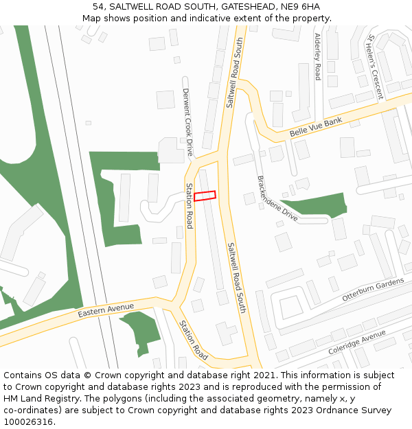 54, SALTWELL ROAD SOUTH, GATESHEAD, NE9 6HA: Location map and indicative extent of plot