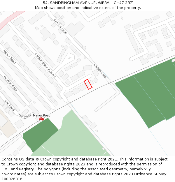 54, SANDRINGHAM AVENUE, WIRRAL, CH47 3BZ: Location map and indicative extent of plot
