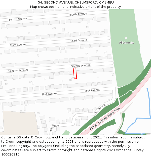 54, SECOND AVENUE, CHELMSFORD, CM1 4EU: Location map and indicative extent of plot