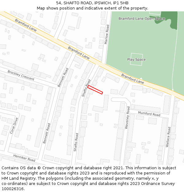 54, SHAFTO ROAD, IPSWICH, IP1 5HB: Location map and indicative extent of plot