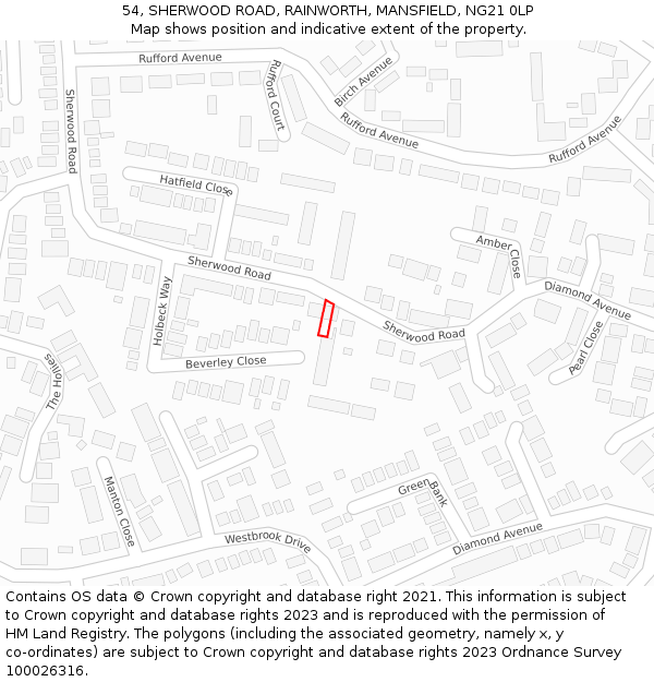 54, SHERWOOD ROAD, RAINWORTH, MANSFIELD, NG21 0LP: Location map and indicative extent of plot