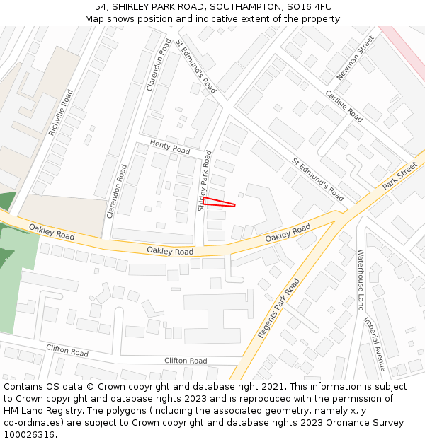 54, SHIRLEY PARK ROAD, SOUTHAMPTON, SO16 4FU: Location map and indicative extent of plot