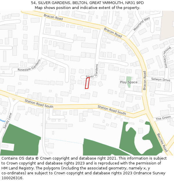 54, SILVER GARDENS, BELTON, GREAT YARMOUTH, NR31 9PD: Location map and indicative extent of plot