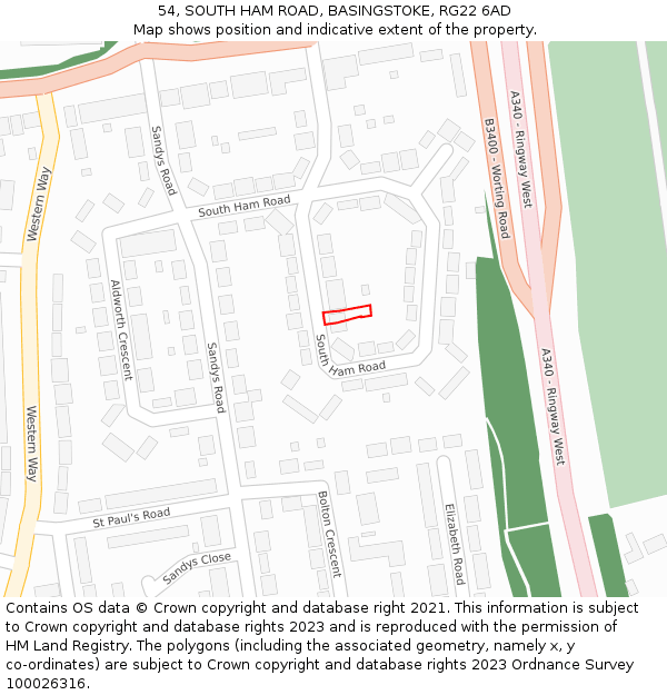 54, SOUTH HAM ROAD, BASINGSTOKE, RG22 6AD: Location map and indicative extent of plot