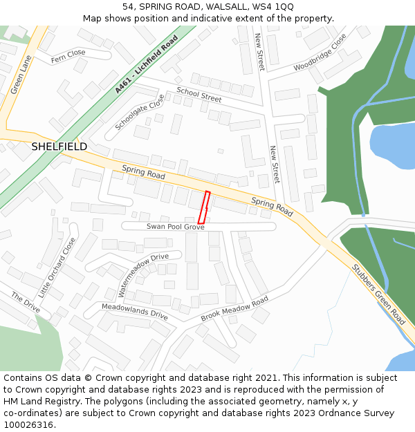 54, SPRING ROAD, WALSALL, WS4 1QQ: Location map and indicative extent of plot