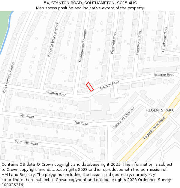 54, STANTON ROAD, SOUTHAMPTON, SO15 4HS: Location map and indicative extent of plot