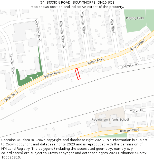 54, STATION ROAD, SCUNTHORPE, DN15 6QE: Location map and indicative extent of plot
