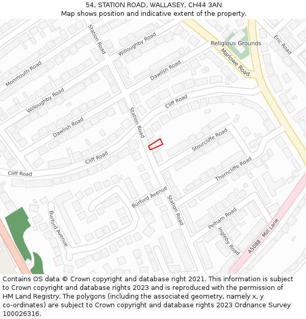 54, STATION ROAD, WALLASEY, CH44 3AN: Location map and indicative extent of plot