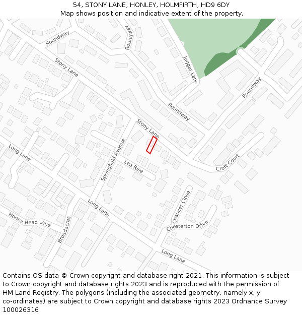 54, STONY LANE, HONLEY, HOLMFIRTH, HD9 6DY: Location map and indicative extent of plot