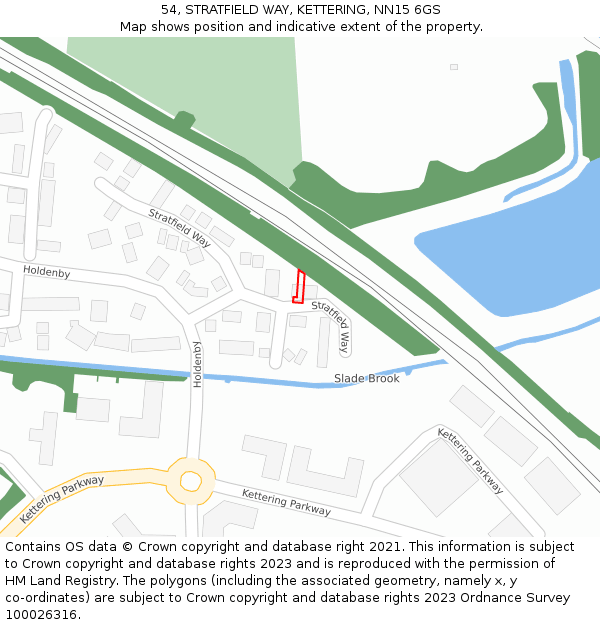 54, STRATFIELD WAY, KETTERING, NN15 6GS: Location map and indicative extent of plot