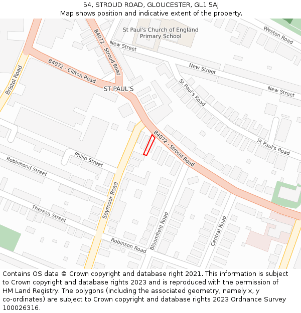 54, STROUD ROAD, GLOUCESTER, GL1 5AJ: Location map and indicative extent of plot