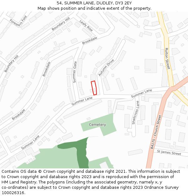 54, SUMMER LANE, DUDLEY, DY3 2EY: Location map and indicative extent of plot