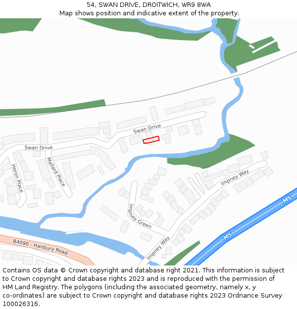 54, SWAN DRIVE, DROITWICH, WR9 8WA: Location map and indicative extent of plot