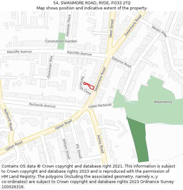 54, SWANMORE ROAD, RYDE, PO33 2TQ: Location map and indicative extent of plot