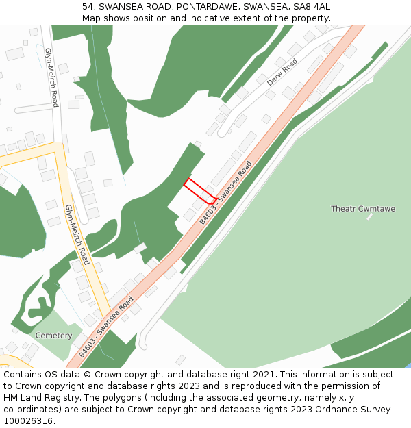 54, SWANSEA ROAD, PONTARDAWE, SWANSEA, SA8 4AL: Location map and indicative extent of plot