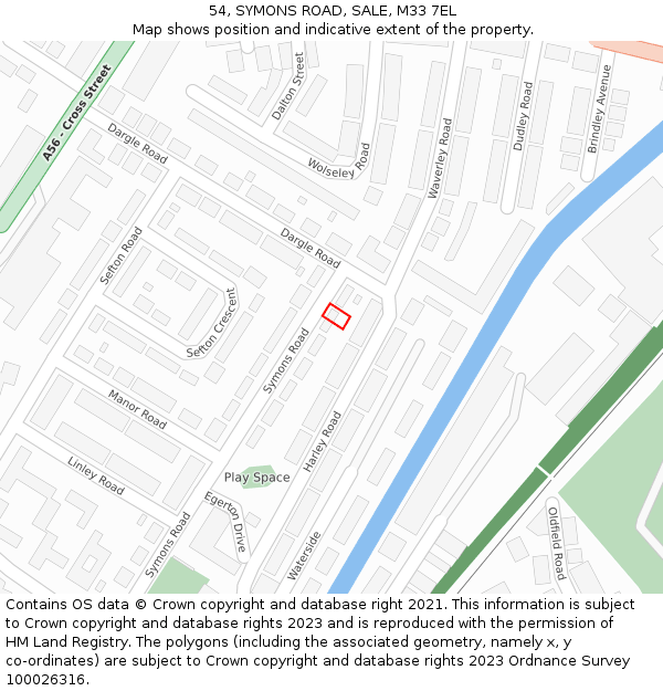 54, SYMONS ROAD, SALE, M33 7EL: Location map and indicative extent of plot