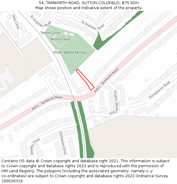54, TAMWORTH ROAD, SUTTON COLDFIELD, B75 6DH: Location map and indicative extent of plot