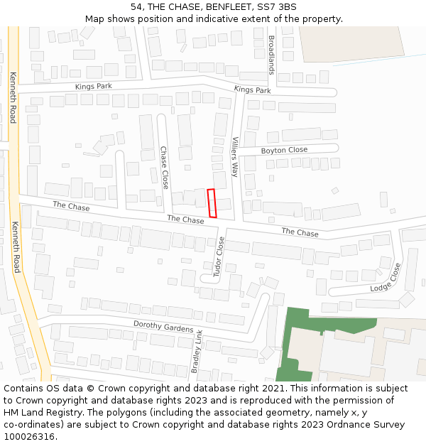 54, THE CHASE, BENFLEET, SS7 3BS: Location map and indicative extent of plot