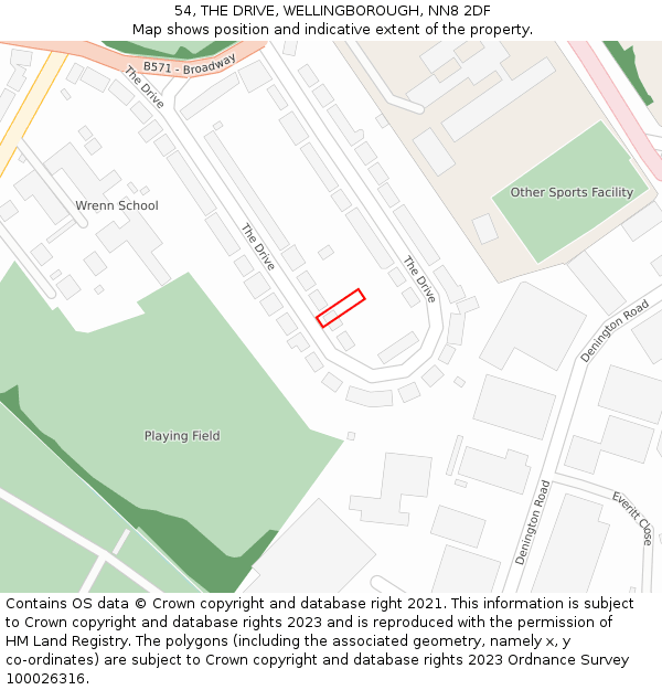 54, THE DRIVE, WELLINGBOROUGH, NN8 2DF: Location map and indicative extent of plot