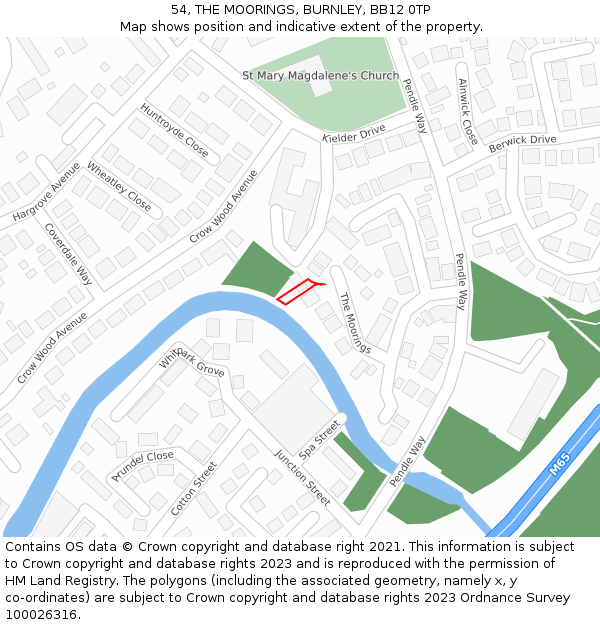 54, THE MOORINGS, BURNLEY, BB12 0TP: Location map and indicative extent of plot