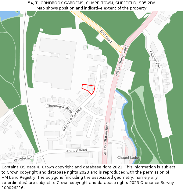 54, THORNBROOK GARDENS, CHAPELTOWN, SHEFFIELD, S35 2BA: Location map and indicative extent of plot