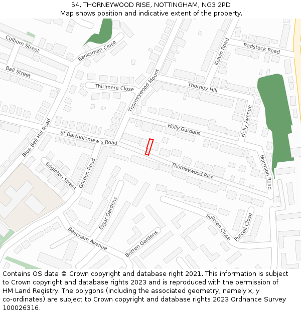 54, THORNEYWOOD RISE, NOTTINGHAM, NG3 2PD: Location map and indicative extent of plot