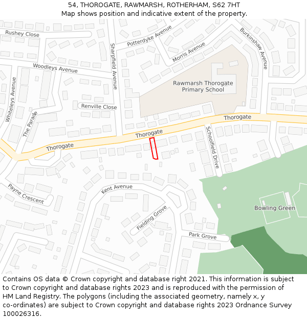 54, THOROGATE, RAWMARSH, ROTHERHAM, S62 7HT: Location map and indicative extent of plot