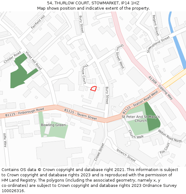 54, THURLOW COURT, STOWMARKET, IP14 1HZ: Location map and indicative extent of plot