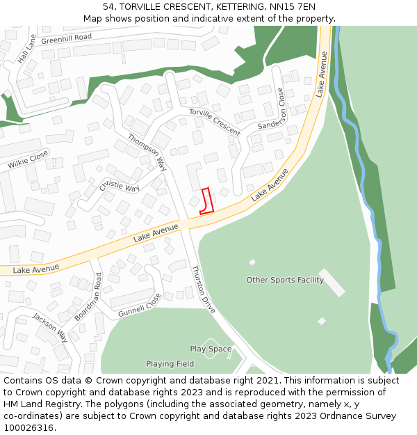 54, TORVILLE CRESCENT, KETTERING, NN15 7EN: Location map and indicative extent of plot