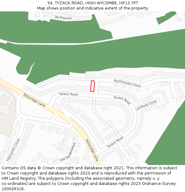 54, TYZACK ROAD, HIGH WYCOMBE, HP13 7PT: Location map and indicative extent of plot