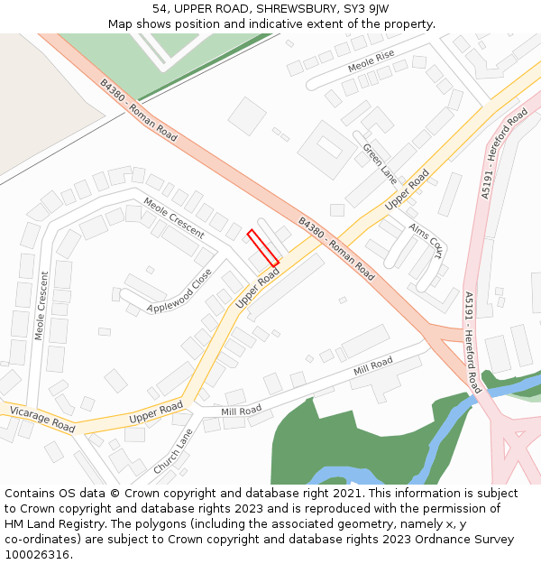 54, UPPER ROAD, SHREWSBURY, SY3 9JW: Location map and indicative extent of plot