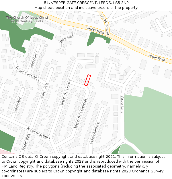 54, VESPER GATE CRESCENT, LEEDS, LS5 3NP: Location map and indicative extent of plot