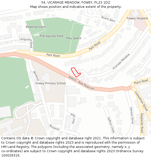 54, VICARAGE MEADOW, FOWEY, PL23 1DZ: Location map and indicative extent of plot
