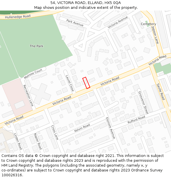 54, VICTORIA ROAD, ELLAND, HX5 0QA: Location map and indicative extent of plot