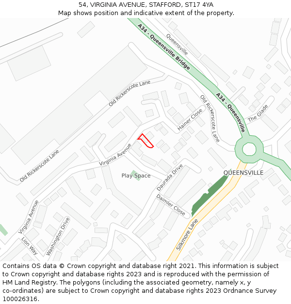 54, VIRGINIA AVENUE, STAFFORD, ST17 4YA: Location map and indicative extent of plot