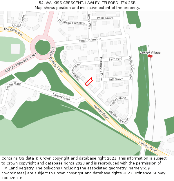 54, WALKISS CRESCENT, LAWLEY, TELFORD, TF4 2SR: Location map and indicative extent of plot