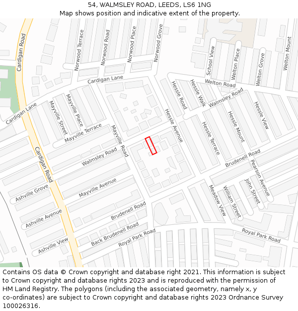 54, WALMSLEY ROAD, LEEDS, LS6 1NG: Location map and indicative extent of plot