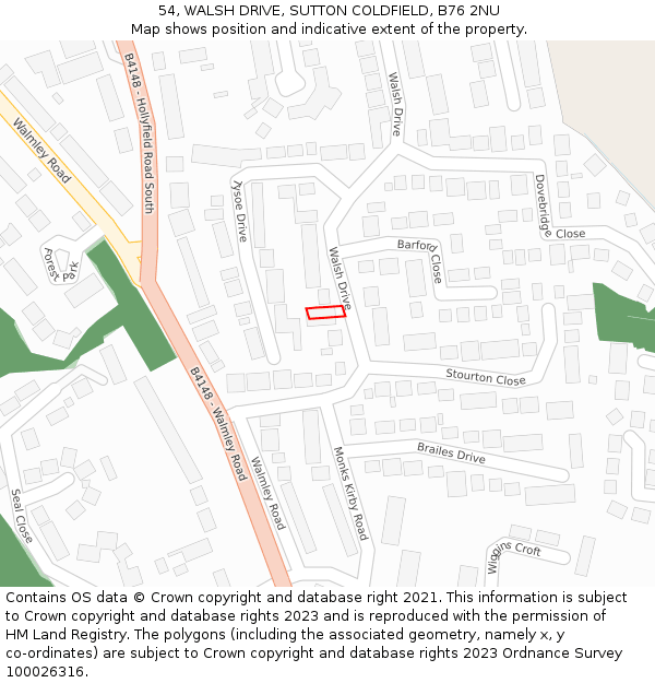 54, WALSH DRIVE, SUTTON COLDFIELD, B76 2NU: Location map and indicative extent of plot